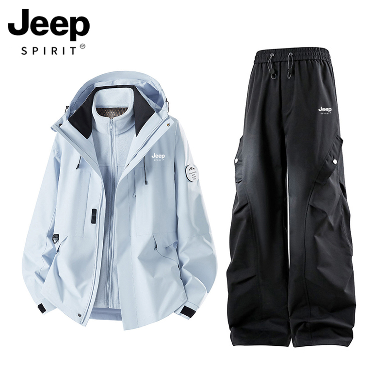 Jeep Spirit Outdoor Jacket Set for Men and Women, Autumn and Winter Three-In-One Waterproof Mountaineering Jacket Set