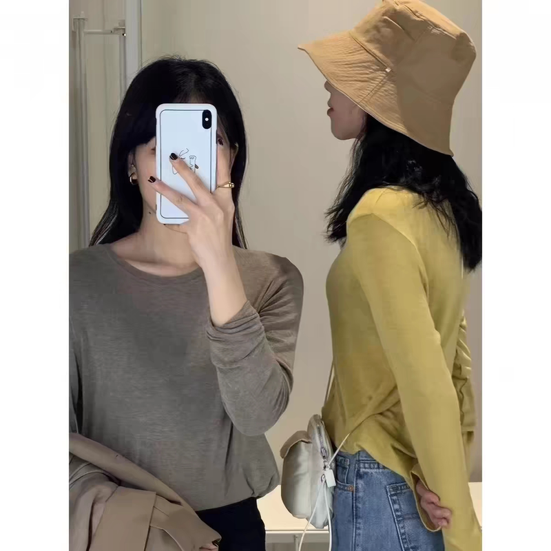 09-06【Length 51cm, Bust 92Cm】Relaxed Fit Round Neck Long Sleeve T-Shirt Women's Base Layer Top 2158 09-06【Length 51cm, Bust 92Cm】Relaxed Fit Round Neck Long Sleeve T-Shirt Women's Base Layer Top 2158