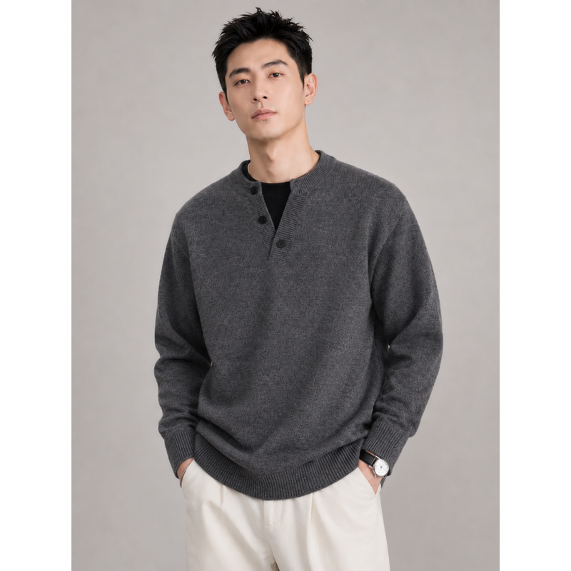 "New Collection" Old Money Style Henry Collar Sweater for Men, Autumn/Winter Loose Textured Knitwear, Casual Base Layer Sweater "New Collection" Old Money Style Henry Collar Sweater for Men, Autumn/Winter Loose Textured Knitwear, Casual Base Layer Sweater