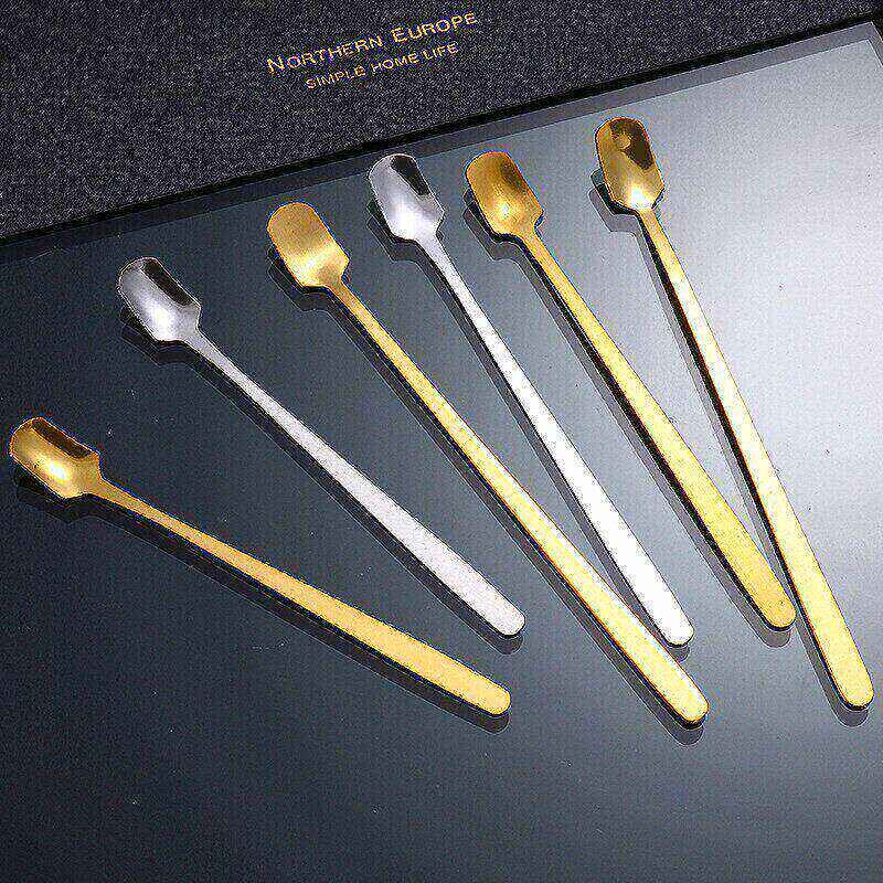 Stainless Steel Long-Handled Square-Headed Spoon, Golden Coffee Stirring Spoon, Thermos Cup Ice Spoon, Honey Spoon (A00117) Stainless Steel Long-Handled Square-Headed Spoon, Golden Coffee Stirring Spoon, Thermos Cup Ice Spoon, Honey Spoon (A00117)