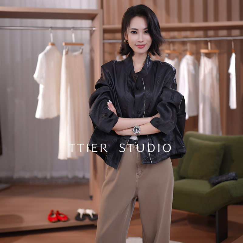 Ttier｜Oriental Style! Silk Fragrant Cloud Yarn Stand-Up Collar Casual Workwear Pocket Jacket Msl238