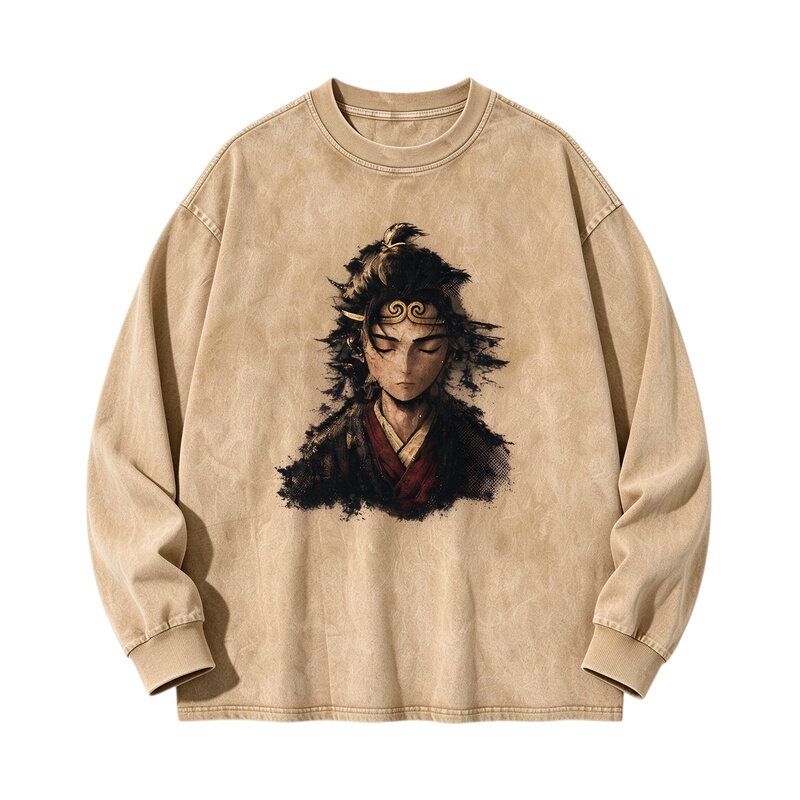 Grtq Trendy Brand Series (Supreme Treasure) Men's and Women's Washed Long-Sleeve American-Style Heavyweight Pure Cotton T-Shirt High Street Printed Long-Sleeve