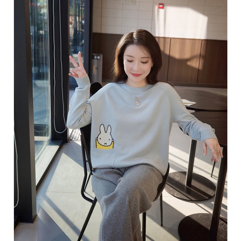 Blue Big Brother | Winter Girl's Lazy Style Fresh and Age-Reducing Baby Rabbit All-Cashmere Sweater 8308