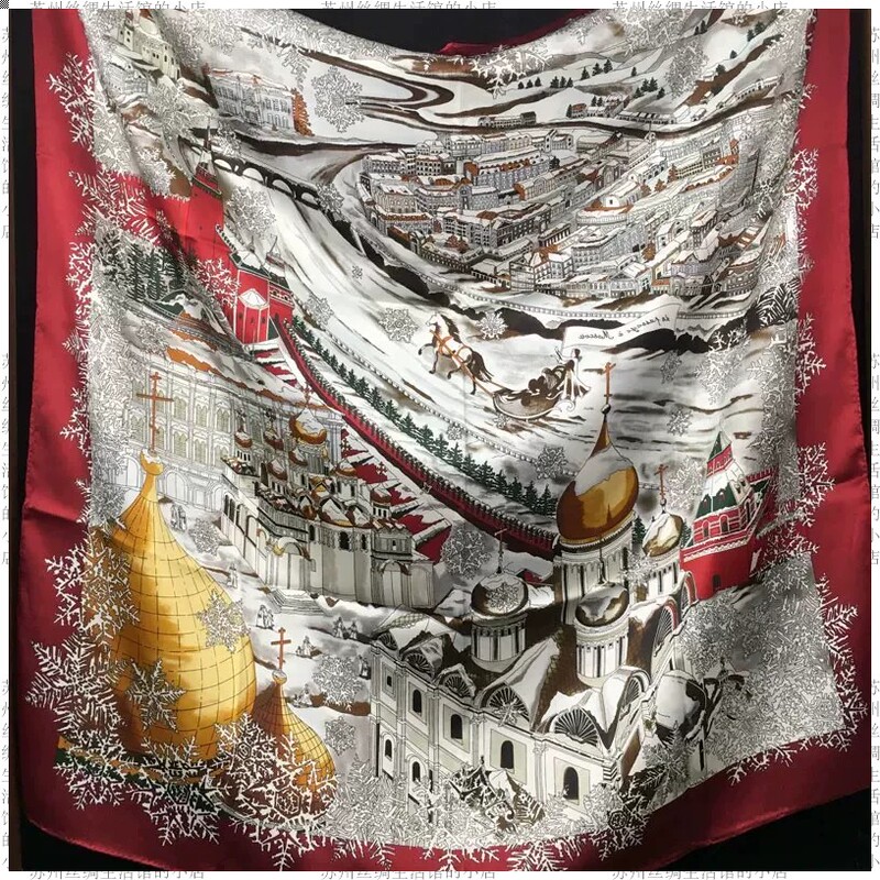 High-End Double-Sided Printed Silk Scarf from Moscow, 23mm Ultra-Heavy Satin Silk Square Scarf, 110 Cm, Suitable for Gifting High-End Double-Sided Printed Silk Scarf from Moscow, 23mm Ultra-Heavy Satin Silk Square Scarf, 110 Cm, Suitable for Gifting