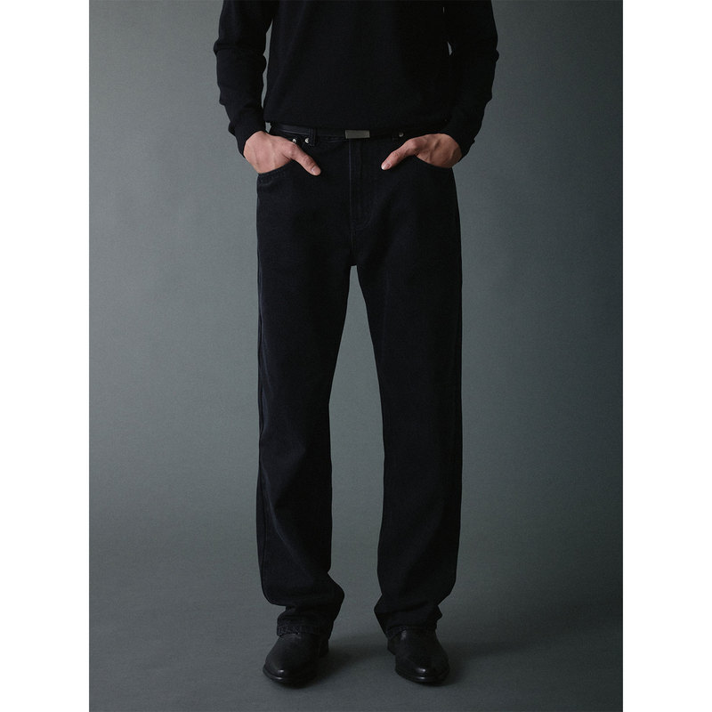 Kansue / Washed Black Straight-Leg Slim Fit Five-Pocket Ex Zipper Denim Pants