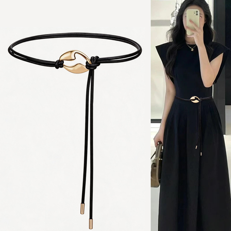 2026 New Model Exquisite Metal Buckle Slim Belt Versatile Black