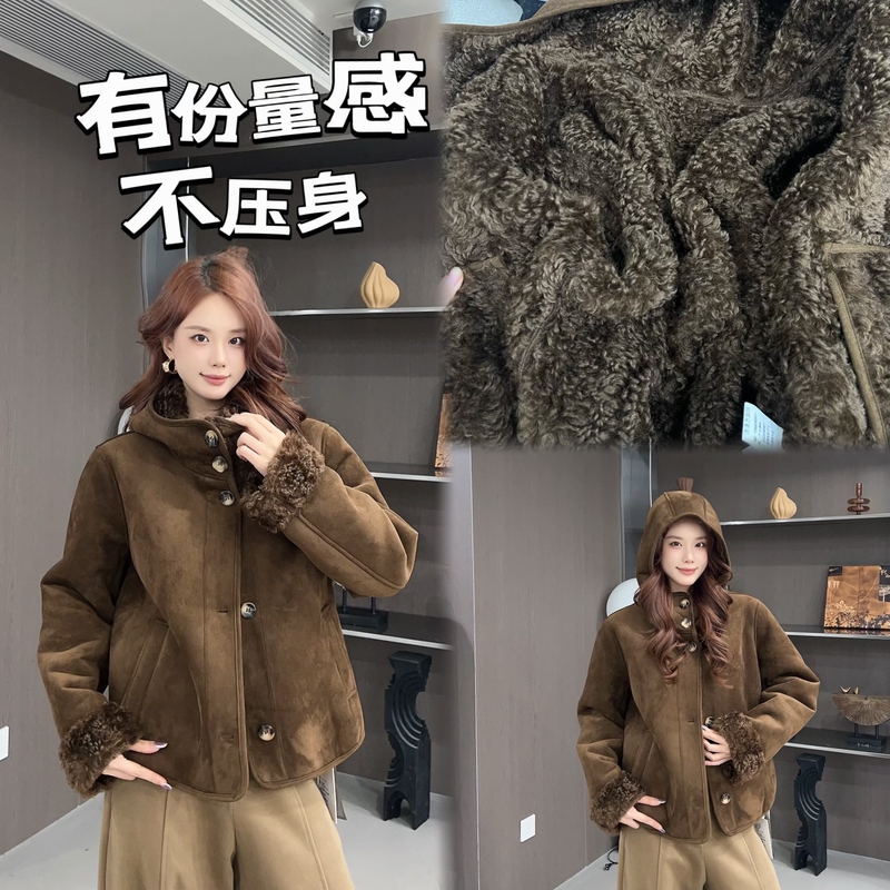 10.25【Xijia - Clearance Sale】Chestnut Pine Cake Style Vintage Suede Fur Integrated Coat # Limited Purchase for Single Orders