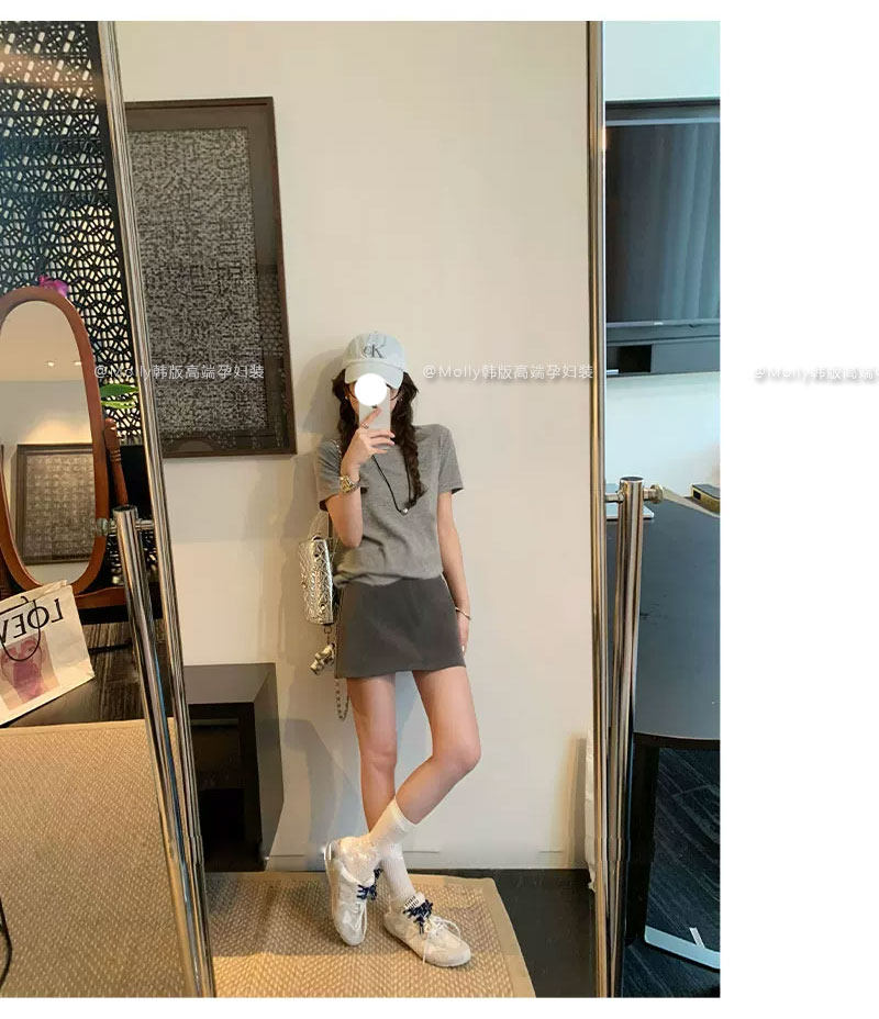 孕妇灰色西装包臀短裙春秋季外穿韩系显瘦A字半身裙不勒肚子裙子 — 15