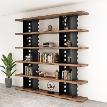 Nordic solid wood bookshelf Living room bookcase Industrial style simple full background wall Office Wrought iron shelf Floor to ceiling