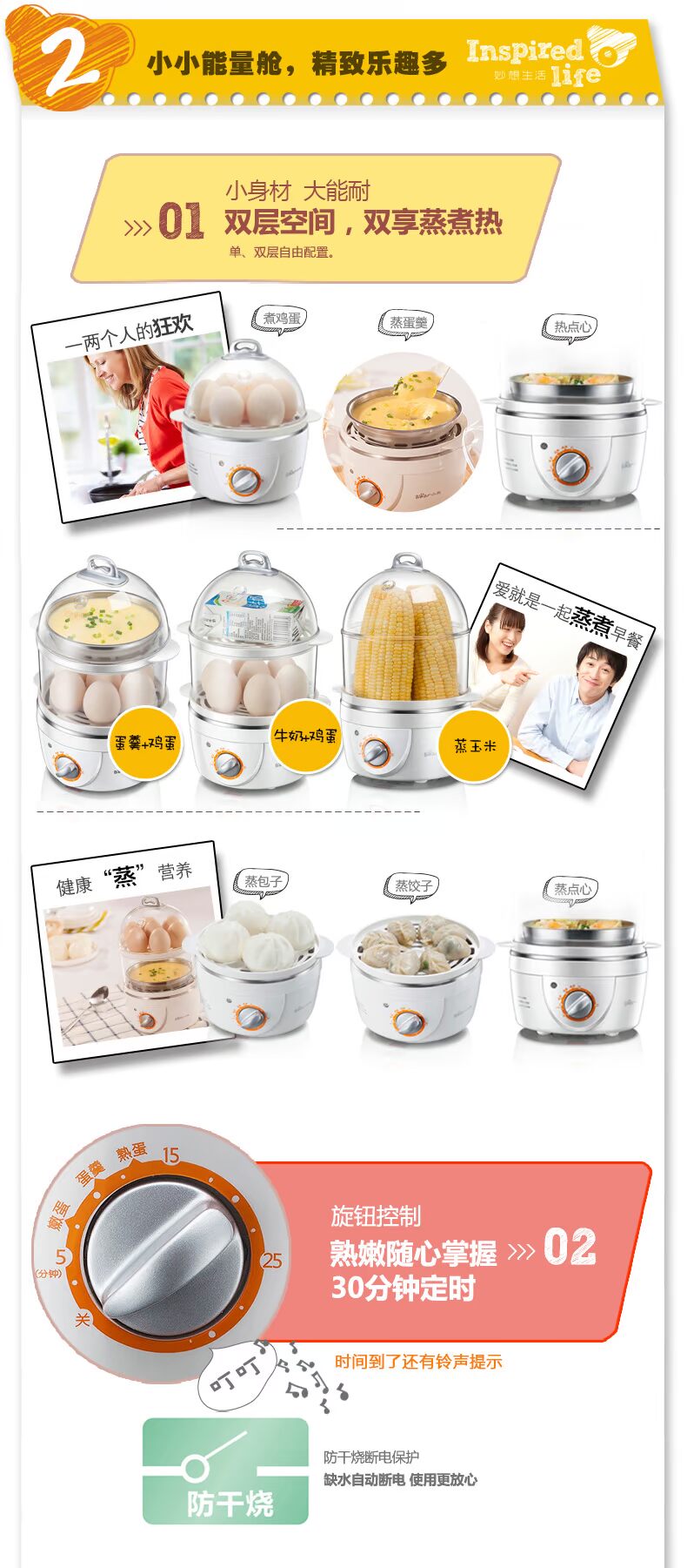 ca nấu mì siêu tốc hàn quốc Gấu thời gian của trứng nhà luộc đôi súp trứng nhỏ Egg chính hãng tự động tắt nguồn - Nồi trứng nồi luộc trứng