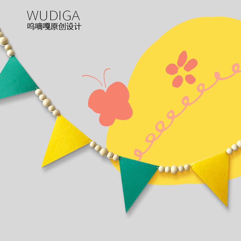 Original Wood Beads Color Flag Adornment Hang Accessories Lablossom Festival Daily Necessities Children's House Supplies Photographic Props Felt Color Flags