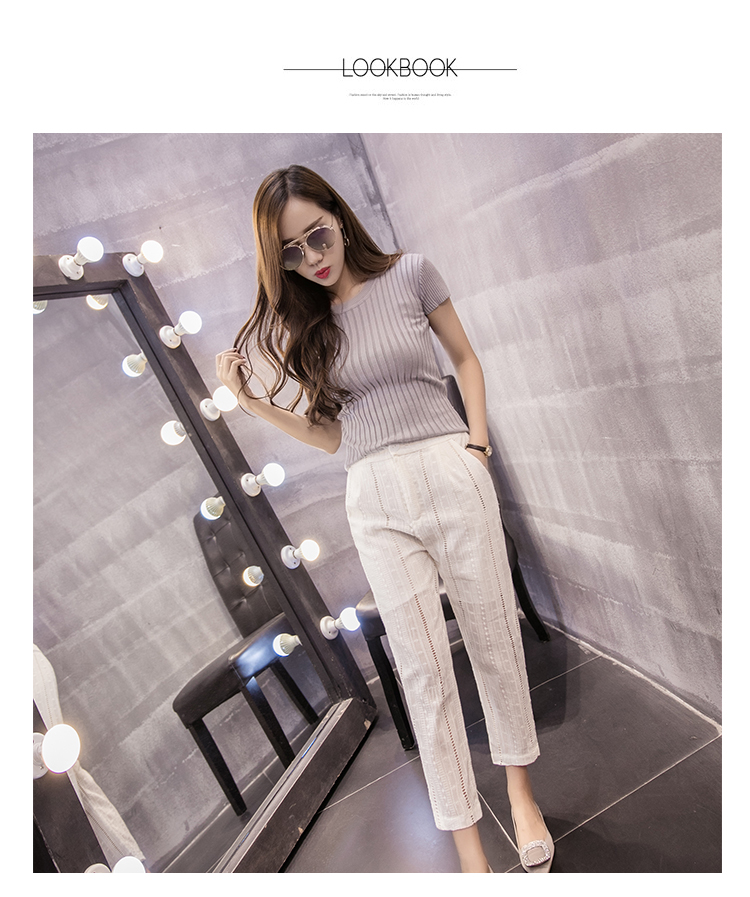 Hollow thêu bông và vải lanh chín quần phụ nữ cao eo là mỏng hoang dã quần âu thủy triều phần mỏng linen feet hậu cung quần mùa hè quần caro nữ