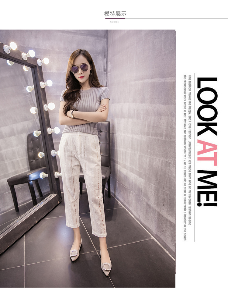 Hollow thêu bông và vải lanh chín quần phụ nữ cao eo là mỏng hoang dã quần âu thủy triều phần mỏng linen feet hậu cung quần mùa hè quần caro nữ