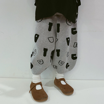 imakokoni Japanese original childrens clothing gray letter big crotch pants loose girls sports casual pants 0148