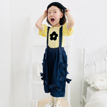 imakokoni cute flower striped T-shirt short sleeve casual 100 hitch set head girl clothes summer new product 21668