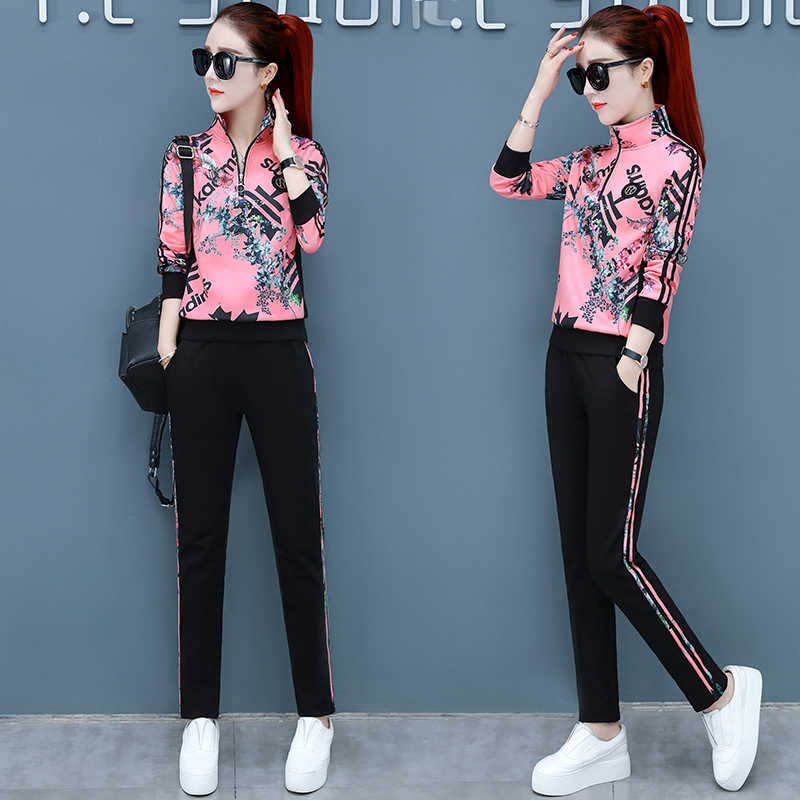 Brand spring and autumn loose 4XL large size sportswear fashion sports leisure clover suit female color running