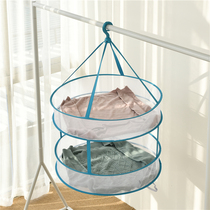 Double-layer flat drying basket drying basket drying cargo net pocket closed drying hanger hanging basket