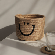 Smiley Face Eco-friendly Cotton Thread Woven Tabletop Key Curly Rolls Containing Basket Cotton Rope Handmade Bedside Thickened Debris Finishing Box