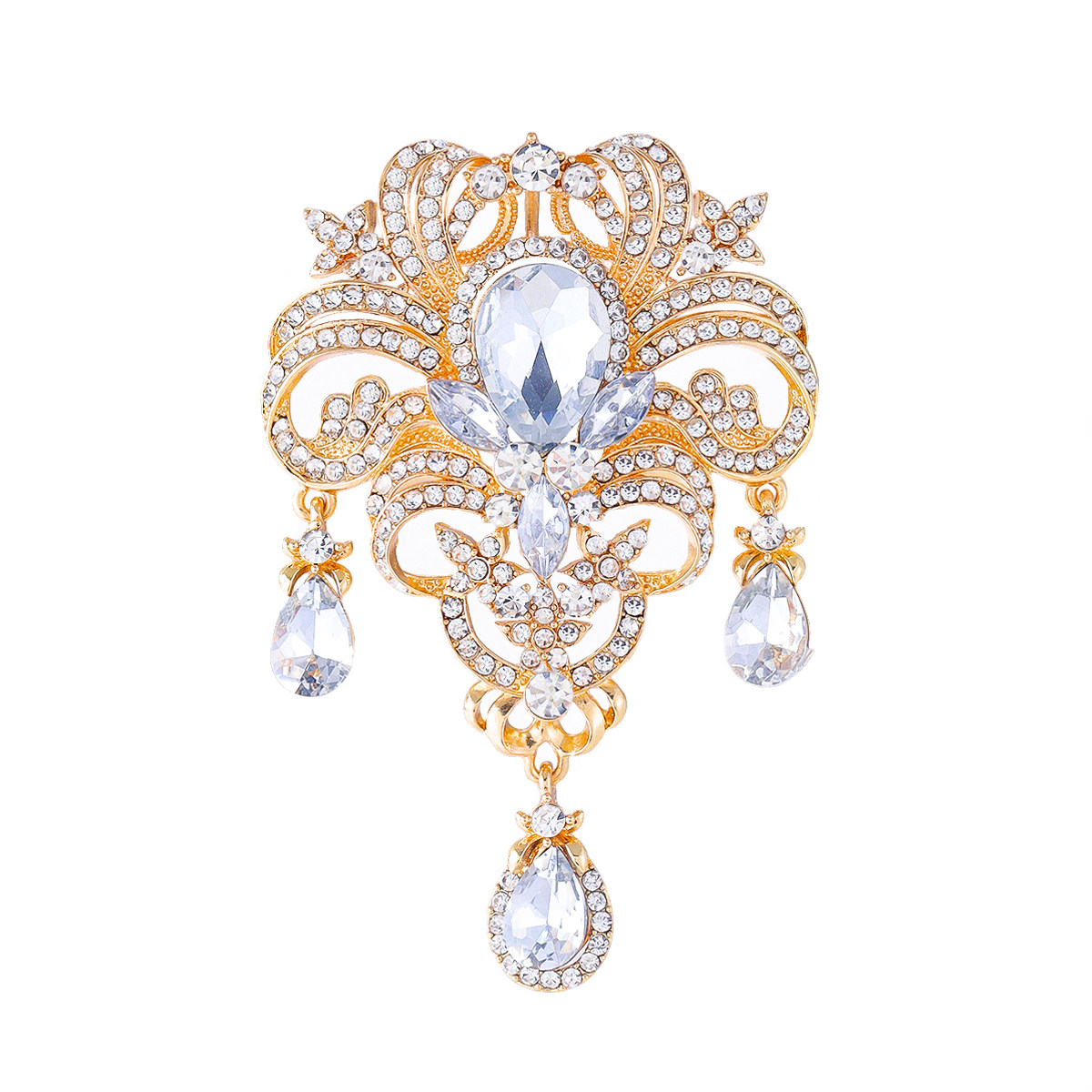 European and American Retro Elegant Crystal Glass Brooch, High-End Banquet Dress Accessories, Brooch, Corsage, Anti-Exposure Jewelry