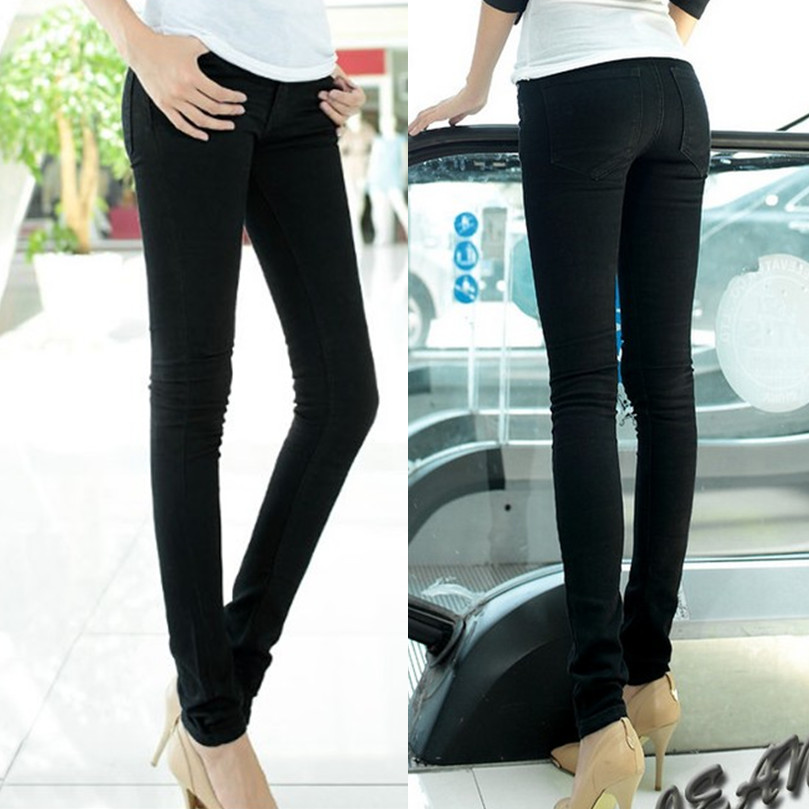 Female spring autumn style black high sub MM lengthened denim tight fit slim fit pants 34 36 large size elastic pencil pants 33