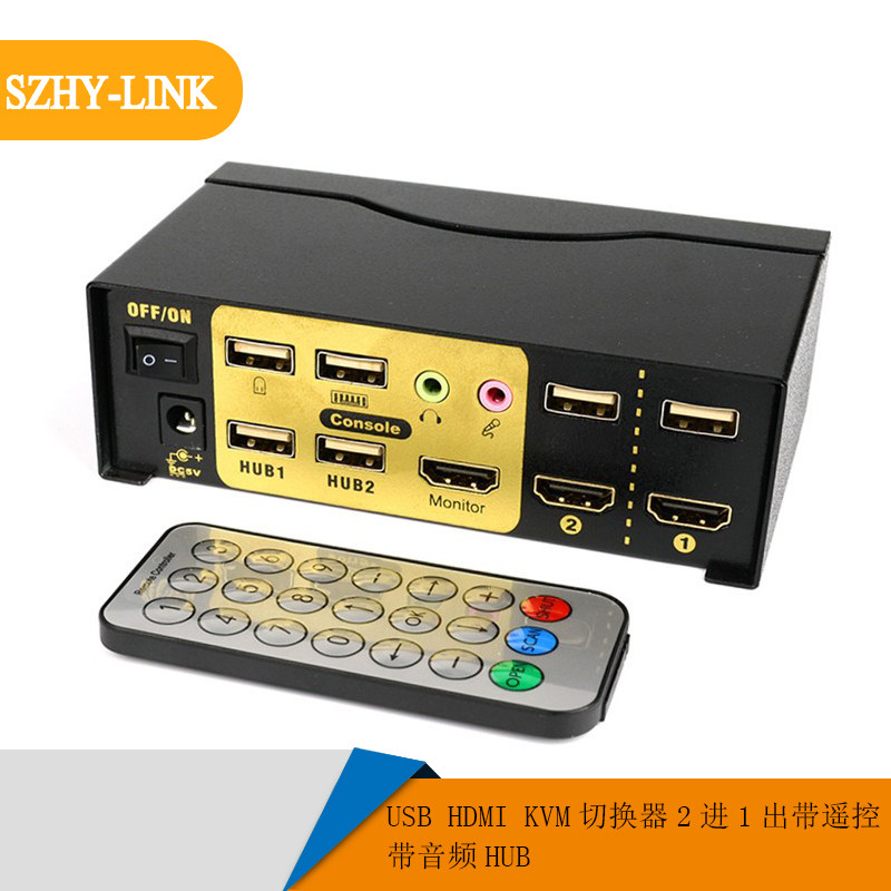 SZHY-LINK 2-port USB HDMI KVM switcher 2 in 1 out with remote control with audio HUB hub 4K