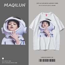 MAQILUN astronaut joint pure cotton short-sleeved T-shirt mens loose crew neck mens top 2021 new fashion brand
