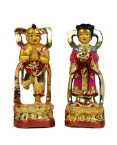 Wenli Buddha with solemn Buddha statue camphor wood carving golden boy Jade girl good money boy Dragon Girl 8 10 12 16