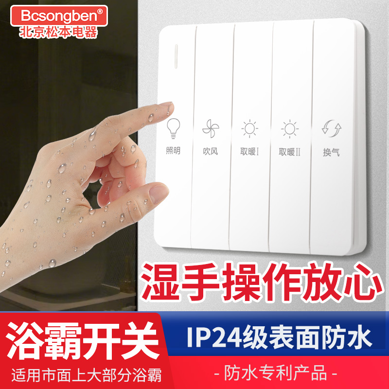 Type 86 home IP24 waterproof single double motor with four open five all-in-one bathroom warm air blower large plate bath overswitch panel-Taobao