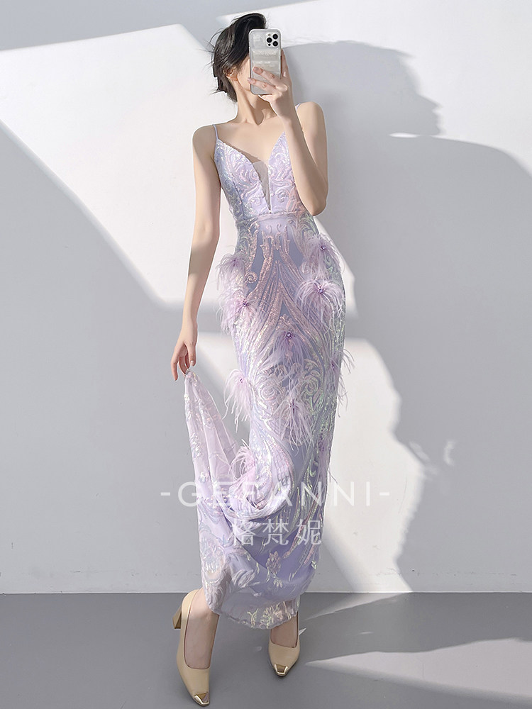 purple fish dress SHEIN Lady Women's Elegant Mesh Patchwork Fish Tail Hem Dress Autumn Prom Formal Purple