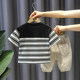 Children's clothing baby foreign style fashionable suit boys summer new striped splicing clothes children's summer two-piece trendy