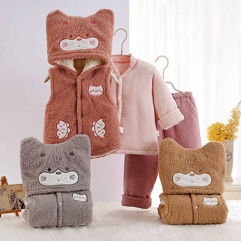 Baby clothes thickened velvet suit Baby three-piece cotton coat winter outerwear padded baby coat winter