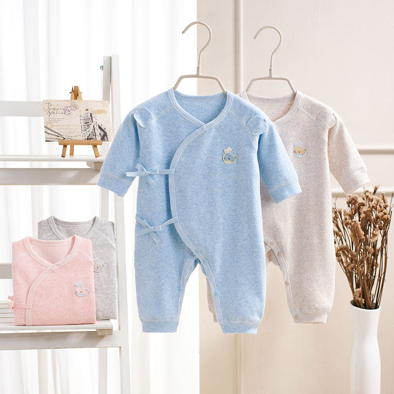 Newborn baby one-piece clothes pure cotton spring autumn strap 0 March Harvest newborn clothes without bone and monks lingerie-Taobao