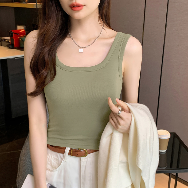 Slim-Fitting Pure Cotton Square-Neck Camisole for Women, Summer New Style, Can Cover Side Breasts, Sleeveless, Can Be Worn as Outerwear