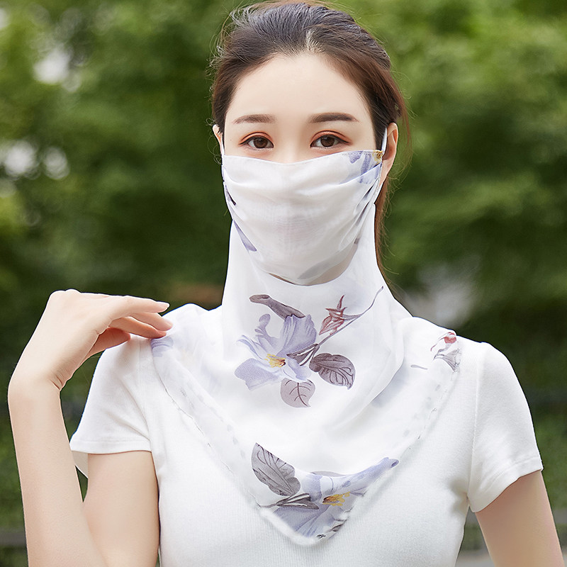 Silk sunscreen scarf women's summer breathable mask veil sunshade mask neck scarf mulberry silk 100% cover the whole face