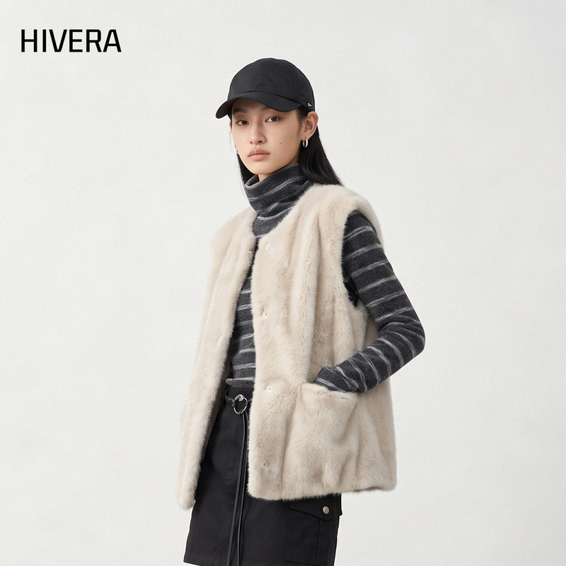 Hivera Simple Style Eco-Friendly Mink Fur Vest for Women Short Sleeveless 2026 Winter New Style Hivera Simple Style Eco-Friendly Mink Fur Vest for Women Short Sleeveless 2026 Winter New Style