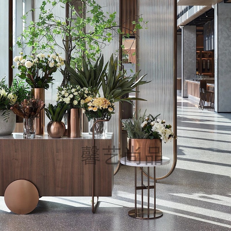 Stainless steel vase table surface metal flower pot small florist oval flower pot minimalist