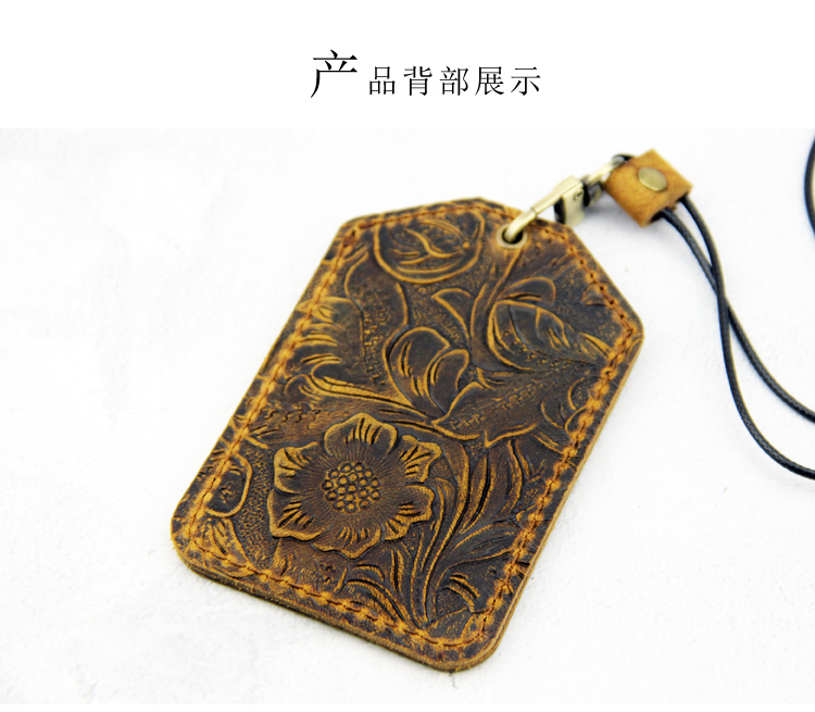 Handmade thẻ da lớp đầu tiên được chạm khắc thẻ bus gói thẻ đơn giản retro dây buộc thẻ làm việc thẻ huy hiệu thẻ ví đựng card hàng hiệu