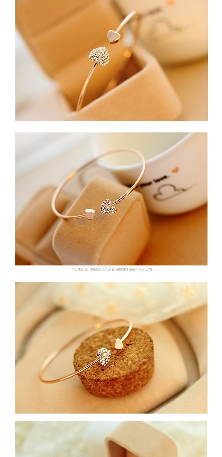 3015 Phiên bản Hàn Quốc của trang sức đầy đủ kim cương hình trái tim tình yêu mở vòng tay mạ vàng đôi vòng tay trái tim nữ - Vòng đeo tay Cuff vòng tay trơn vàng 18k