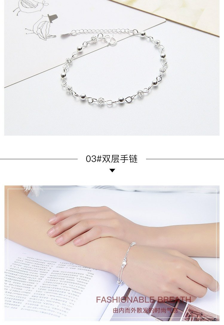 Vòng tay mạ bạc 925 Nữ sinh viên Hàn Quốc đơn giản cá tính ngọt ngào đôi vòng tay Hàn Quốc trang sức nhỏ phụ kiện trang sức vòng pandora