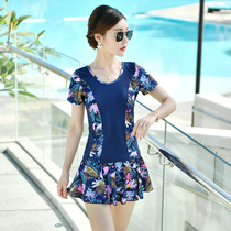 New swimsuit women split flat angle skirt conservative thin South Korea large size half sleeve sports soaking hot spring clothing winter swimsuit