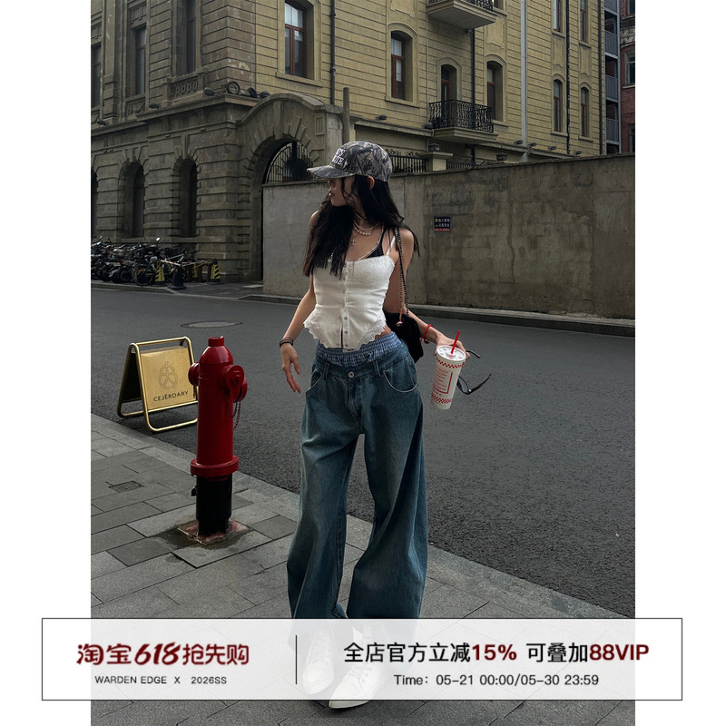 Khanhaotian Warden Edge High Street Vibe American Retro Jeans Loose Drape Double Waistband Floor-Length Pants Khanhaotian Warden Edge High Street Vibe American Retro Jeans Loose Drape Double Waistband Floor-Length Pants