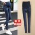 Quần bà bầu mới mùa thu đông quần áo cộng với nhung dày nâng bụng quần jeans size lớn mặc mùa đông bút chì cho bà bầu xà cạp yếm jean bầu Phụ nữ mang thai quần / quần bụng