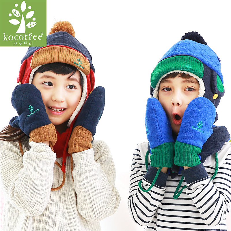 South Korea kk tree thickening boys and girls children's gloves five-fingered autumn and winter children's baby mittens warm tide