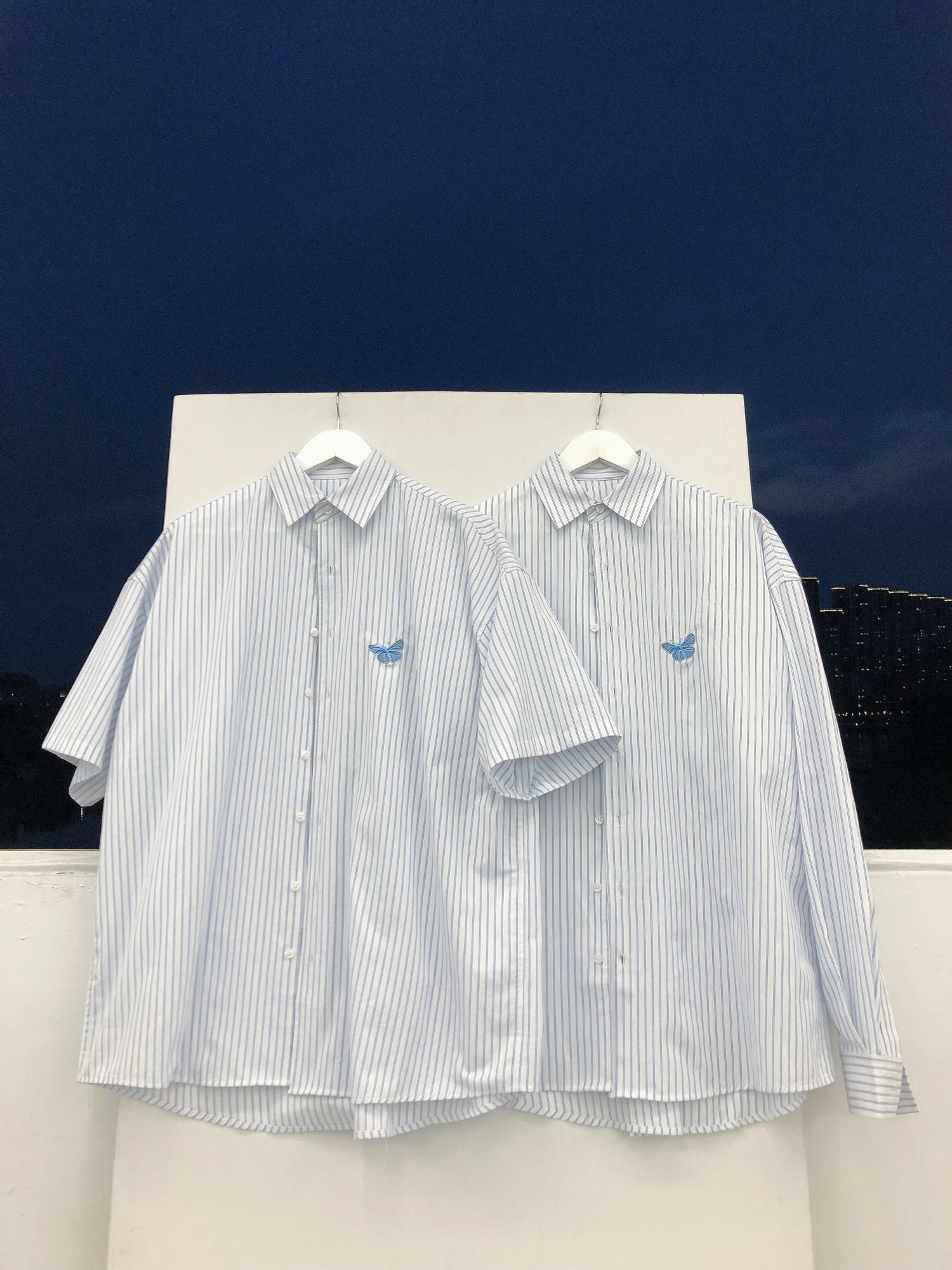 19studio butterfly embroidery bf lazy wind shirt casual couple oversize striped shirt for men and women