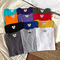  19studio solid color ins Japanese ins wild couple Korean round neck pullover loose short-sleeved T-shirt men and women