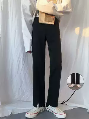 19studio front split straight pants Korean version of the hanging thin wild ins loose thin trousers men's casual pants