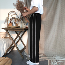  19studio Korea ulzzang elastic waist All-match student loose straight wide leg pants trendy mens casual pants