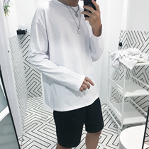  19studio solid color bottoming shirt Korean version of autumn Hong Kong style simple T-shirt loose bf round neck long sleeve T-shirt men and women