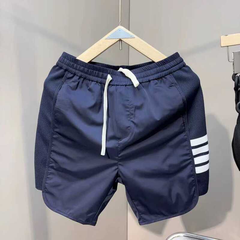 Trendy Patchwork Knitted Shorts, Fashionable Summer Men's Quarter-Length Pants, Stretchy Casual Straight Shorts, Solid Color Breathable Style Trendy Patchwork Knitted Shorts, Fashionable Summer Men's Quarter-Length Pants, Stretchy Casual Straight Shorts, Solid Color Breathable Style