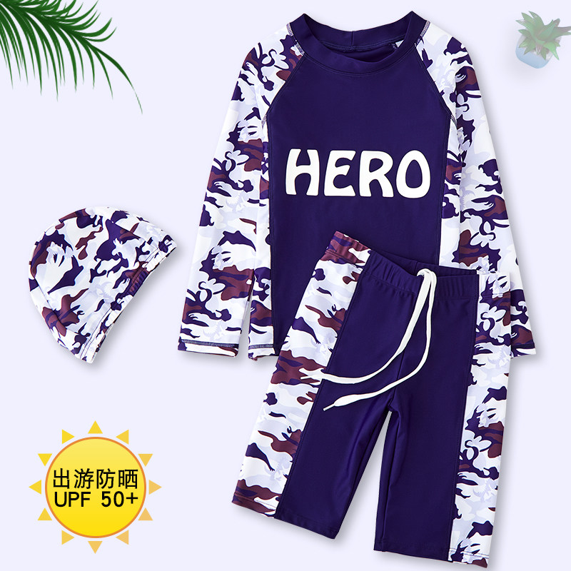 Children's swimsuit in large children's swimsuit boys long sleeve sunscreen suit teenager hot spring swimsuit